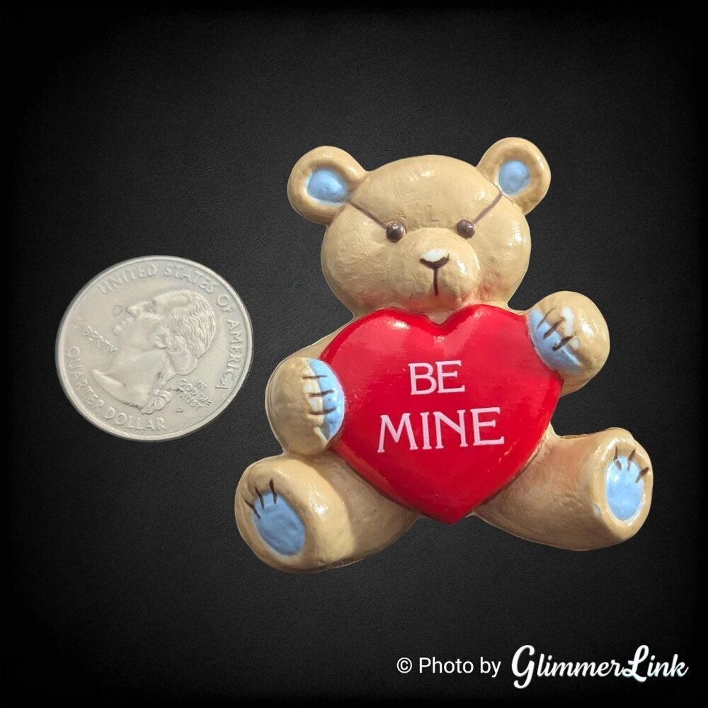 Vintage Teddy Hugglesbie Gibson Greetings Valentine Bear Be Mine Heart Brooch - Picture 5 of 8